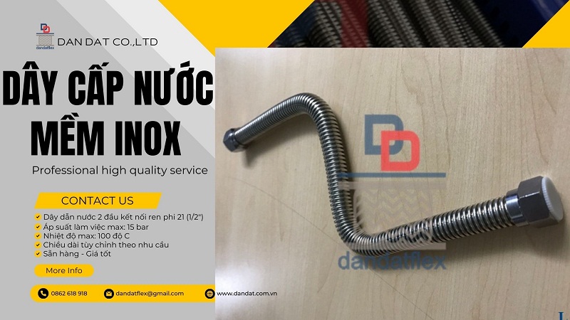 Dây cấp nước bình nóng lạnh inox, ống dẫn nước mềm inox phi 21