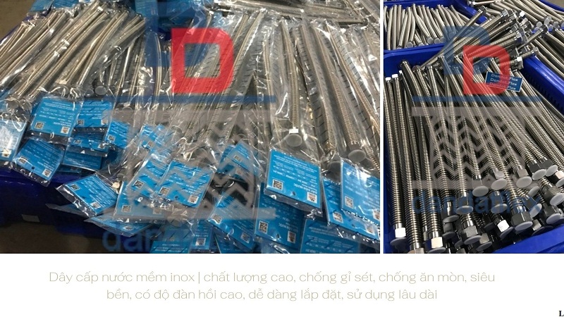 Dây cấp nước inox 304, dây dẫn nước nóng lạnh, ống mềm dẫn nước inox