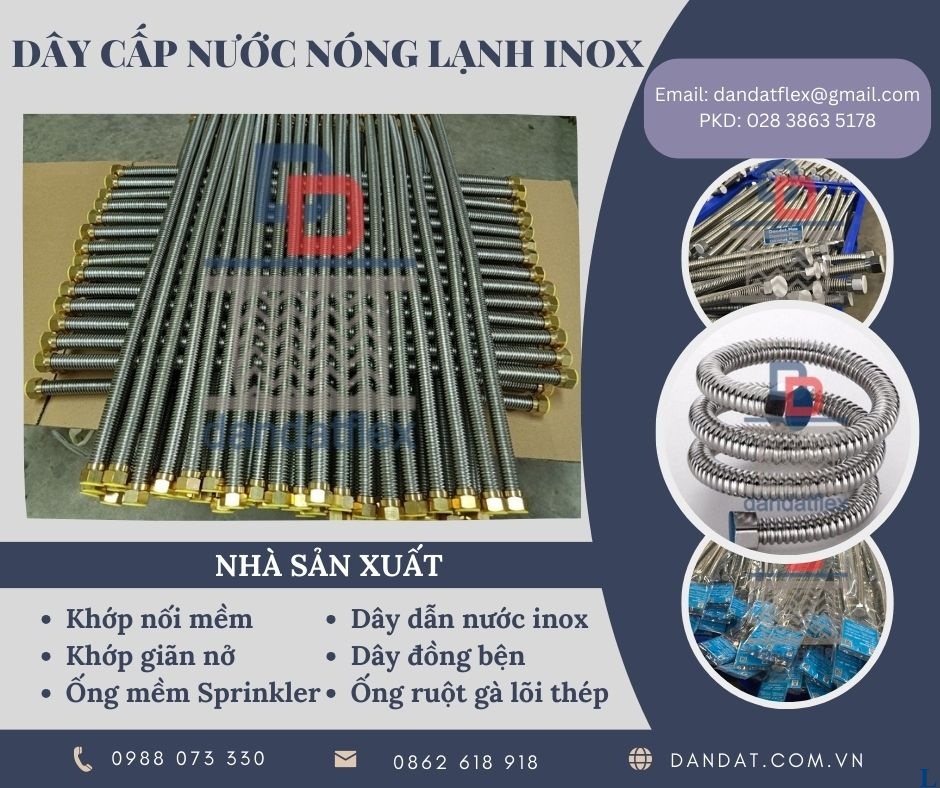 Dây cấp nước inox 304, dây dẫn nước nóng lạnh, ống mềm dẫn nước inox