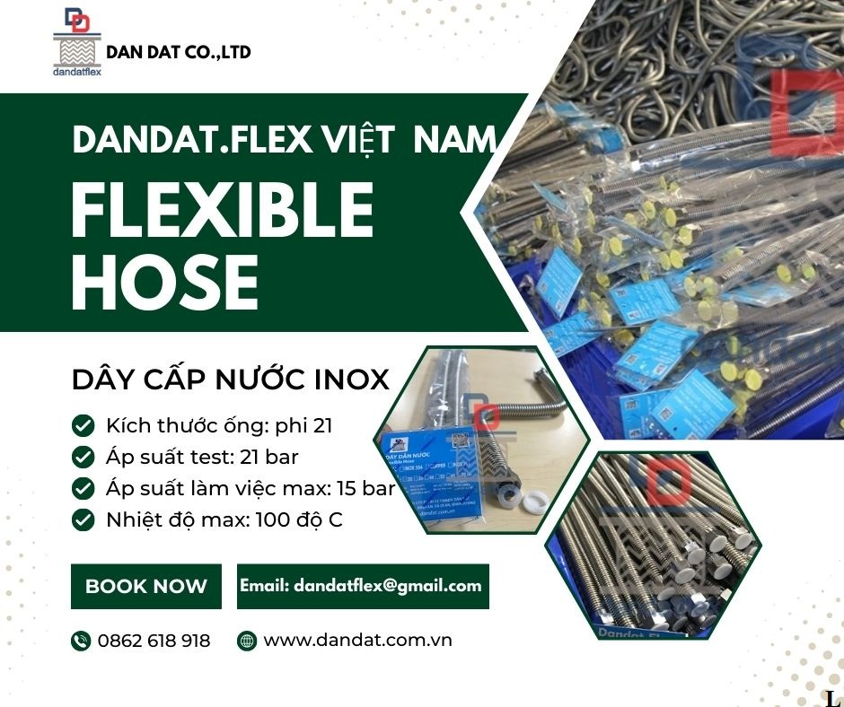 Dây cấp nước inox 304, dây dẫn nước nóng lạnh, ống mềm dẫn nước inox
