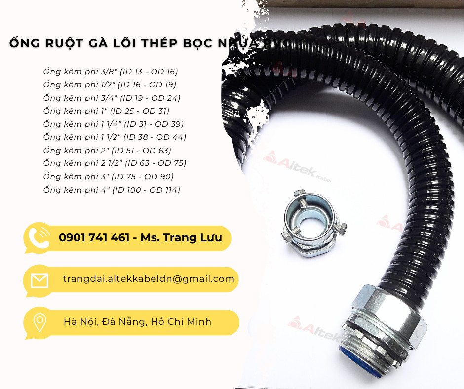 Ống ruột gà lõi thép bọc nhựa pvc phi 50 - 1 1/2