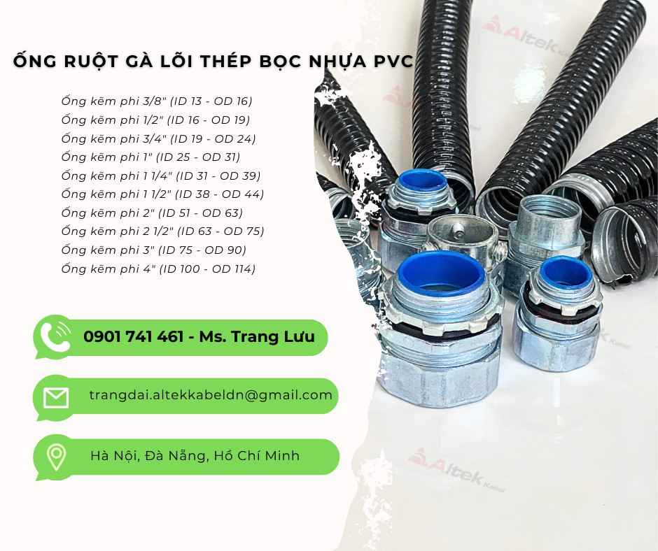 Ống ruột gà lõi thép bọc nhựa pvc phi 50 - 1 1/2