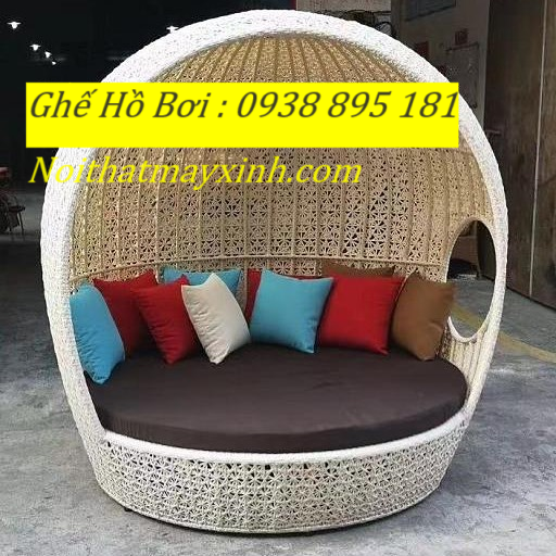 Giường tắm nắng dáng hình tròn chất liệu mây nhựa