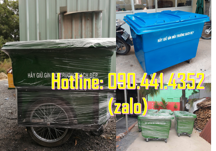 Bán xe thu gom rác 660 lít dày, xe đẩy rác 1000 lít nhựa cao cấp