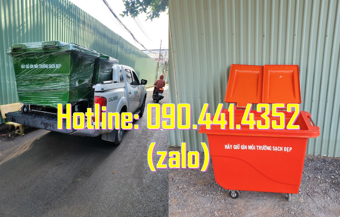 Bán xe thu gom rác 660 lít dày, xe đẩy rác 1000 lít nhựa cao cấp