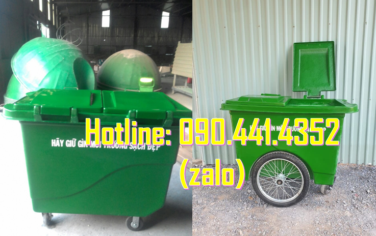 Bán xe thu gom rác 660 lít dày, xe đẩy rác 1000 lít nhựa cao cấp