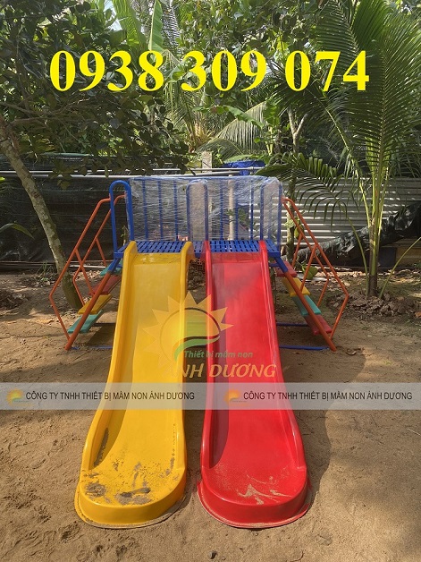 Cầu trượt sắt dành cho mầm non, cầu trượt máng đơn máng đôi