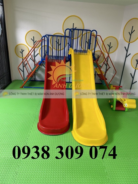 Cầu trượt sắt dành cho mầm non, cầu trượt máng đơn máng đôi