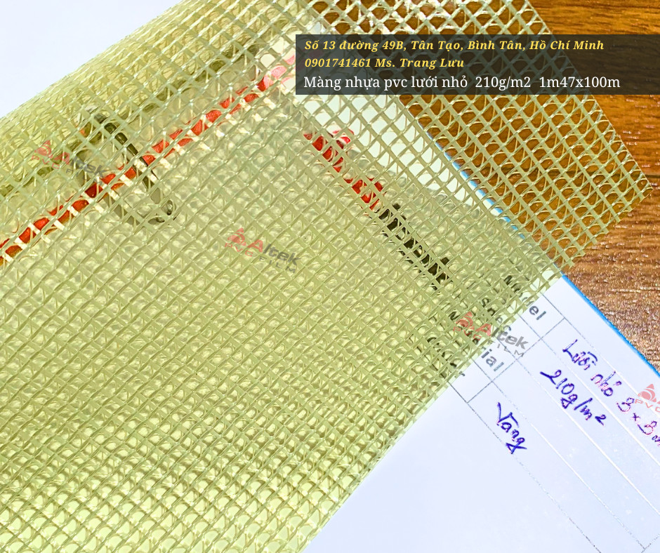 Màng nhựa pvc lưới nhỏ màu vàng giá sỉ rẻ tại xưởng