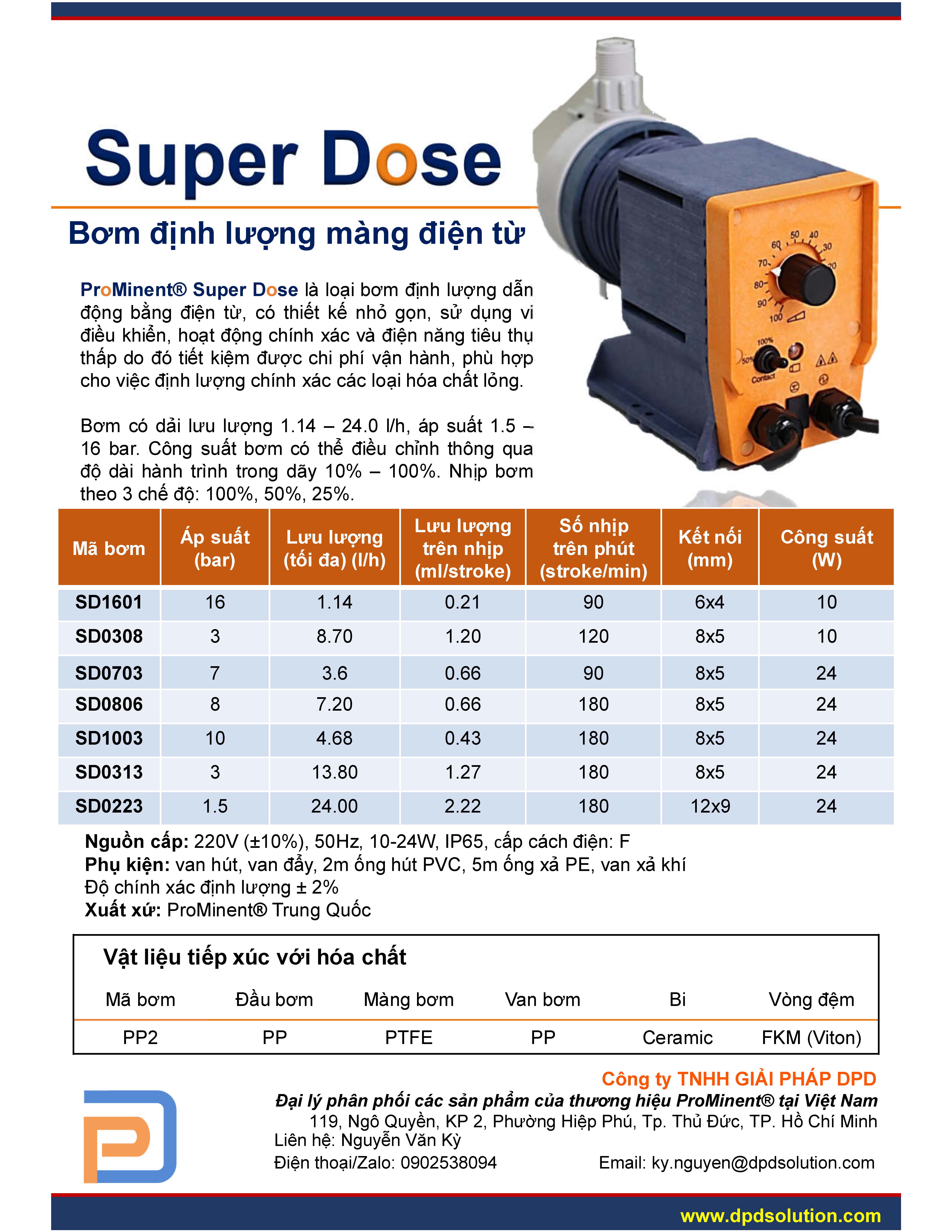 Bơm đinh lượng hóa chất giá rẻ model : SD1003PP2000A002