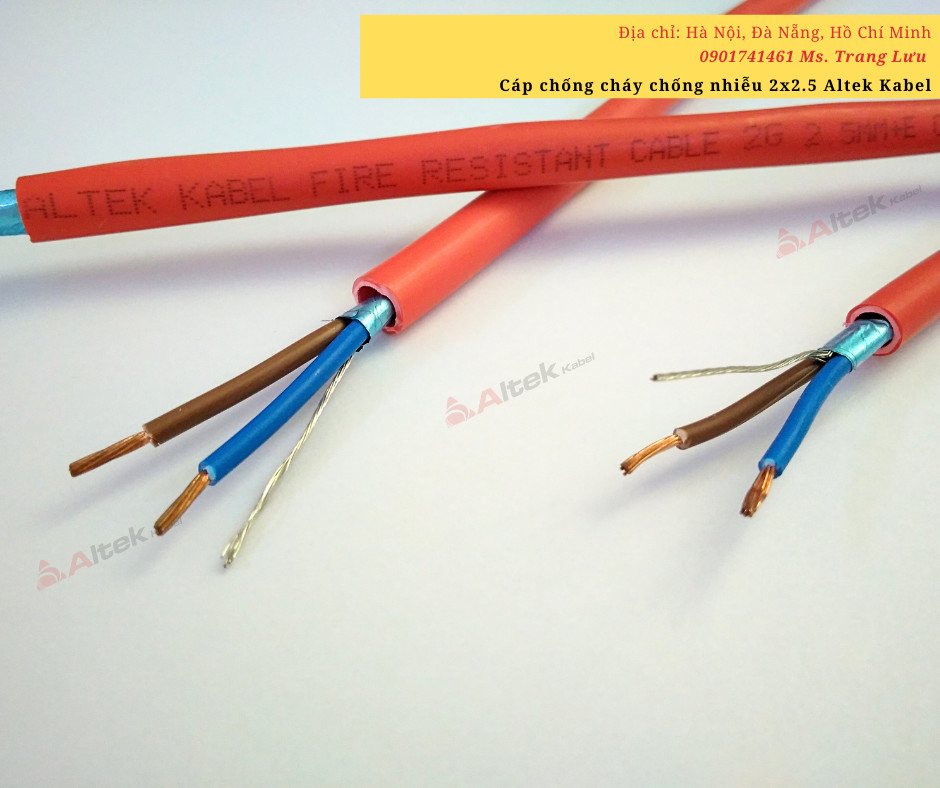 Cáp chống cháy chống nhiễu 2x1.5mm2 Cu/LSZH/Al Foil/LSZH