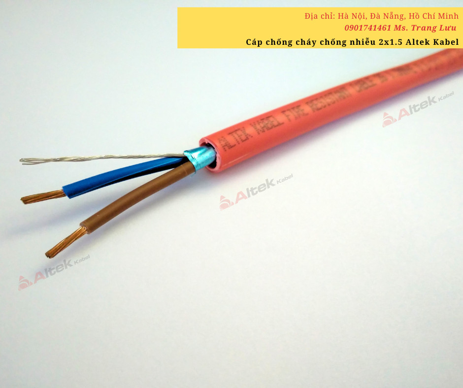 Cáp chống cháy chống nhiễu 2x1.5mm2 Cu/LSZH/Al Foil/LSZH