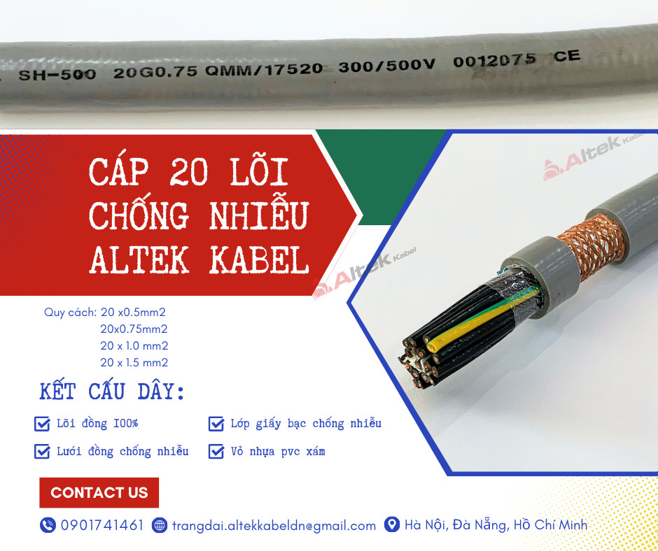 Cáp điều khiển 20 lõi chống nhiễu tại Hà Nội, Đà Nẵng, HCM