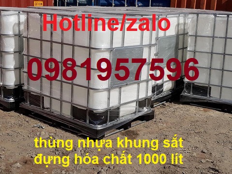 Bồn nhựa trắng có khung sắt 1000l, bồn nhựa 1000l đã qua sử dụng