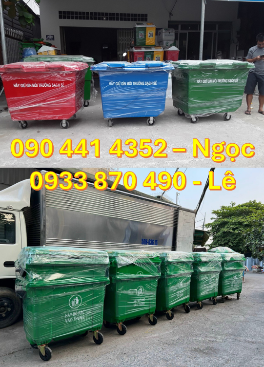 Thùng rác 660 lít có bánh xe, xe thu gom rác y tế 660 lít