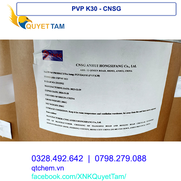 PVP K30 (Povidone K30) 25kg/thùng CNSG Anhui