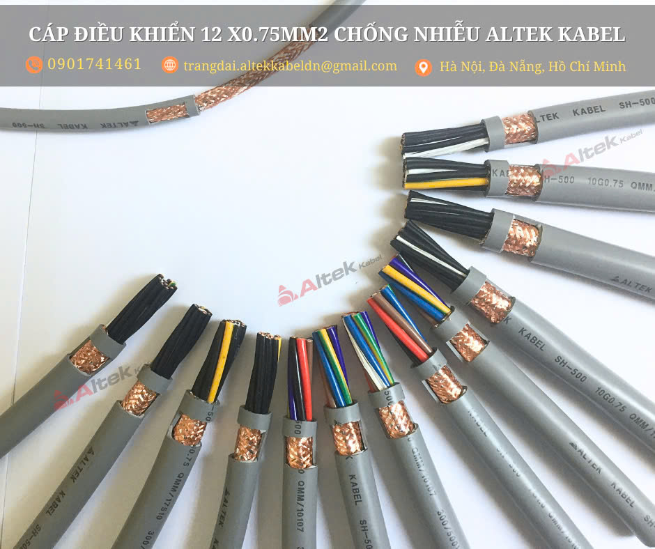 Cáp điều khiển 12 lõi 0.75mm2 có lưới chống nhiễu