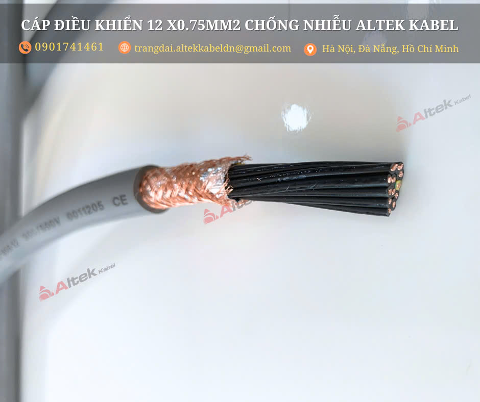 Cáp điều khiển 12 lõi 0.75mm2 có lưới chống nhiễu