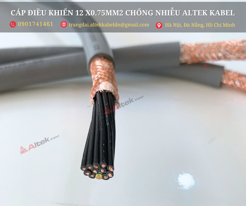 Cáp điều khiển 12 lõi 0.75mm2 có lưới chống nhiễu