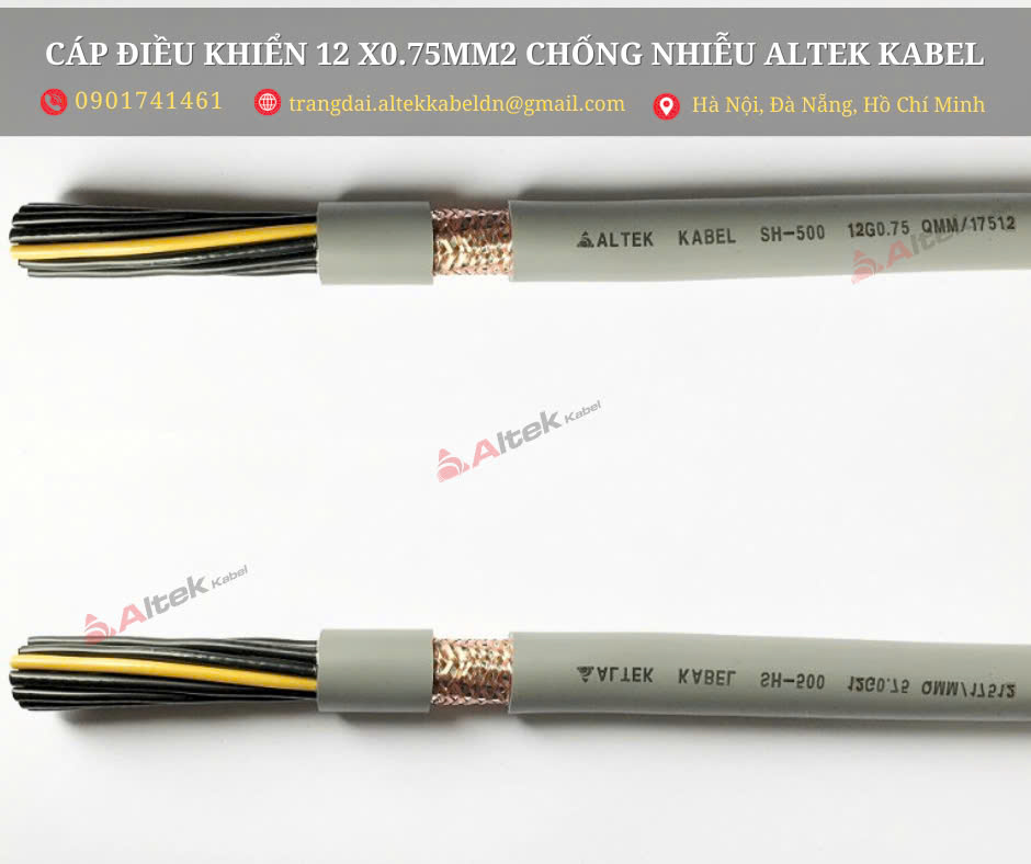 Cáp điều khiển 12 lõi 0.75mm2 có lưới chống nhiễu