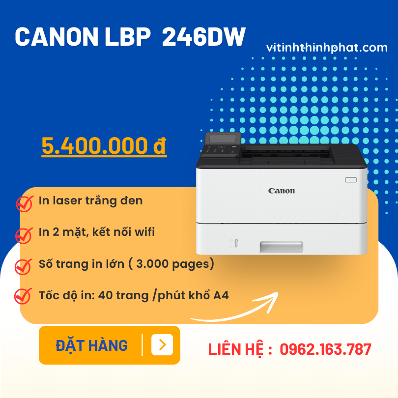 Máy in canon 246dw in 2 mặt, in qua wifi mới chính hãng