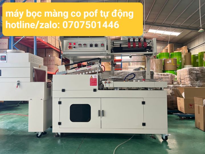 bộ máy cắt và bọc màng co pof tự động bọc hộp