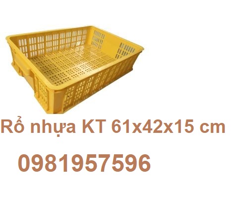 Sóng nhựa hở công nghiệp, rổ nhựa có kích thước 61x42x15