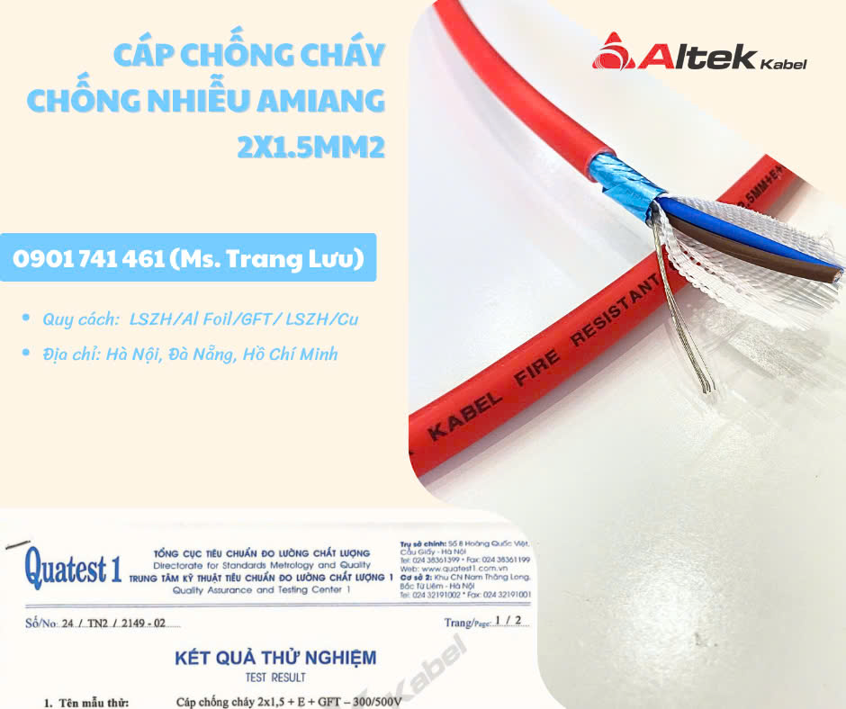 Cáp điện chống cháy chống nhiễu có lớp amiang chịu nhiệt 2x1.5