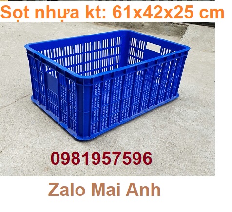 sọt nhựa kích thước 61x42x25 cm, sóng nhựa hở cao 25 cm