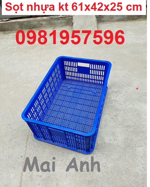 sọt nhựa kích thước 61x42x25 cm, sóng nhựa hở cao 25 cm