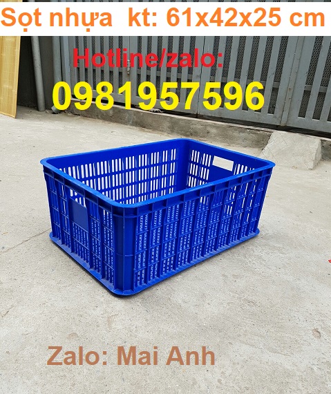 sọt nhựa kích thước 61x42x25 cm, sóng nhựa hở cao 25 cm