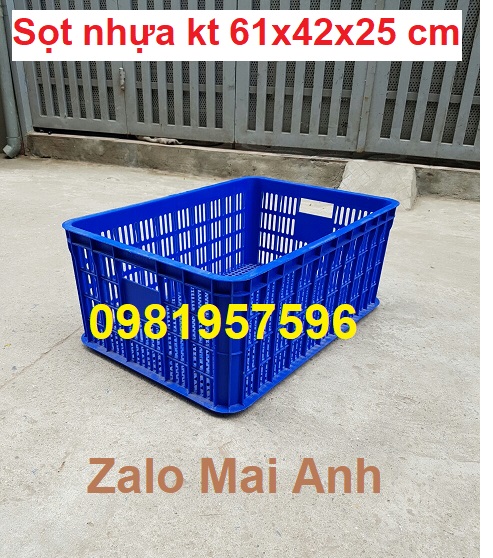 sọt nhựa kích thước 61x42x25 cm, sóng nhựa hở cao 25 cm