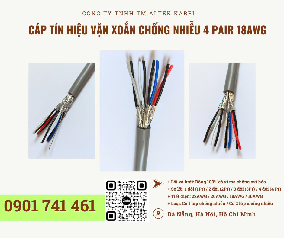 Cáp tín hiệu vặn xoắn chống nhiễu 18AWG Đà Nẵng, Hà Nội, HCM