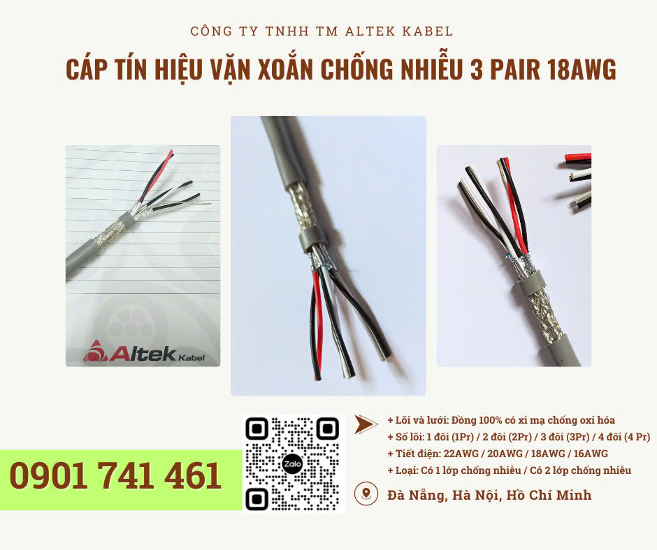 Cáp tín hiệu vặn xoắn chống nhiễu 18AWG Đà Nẵng, Hà Nội, HCM