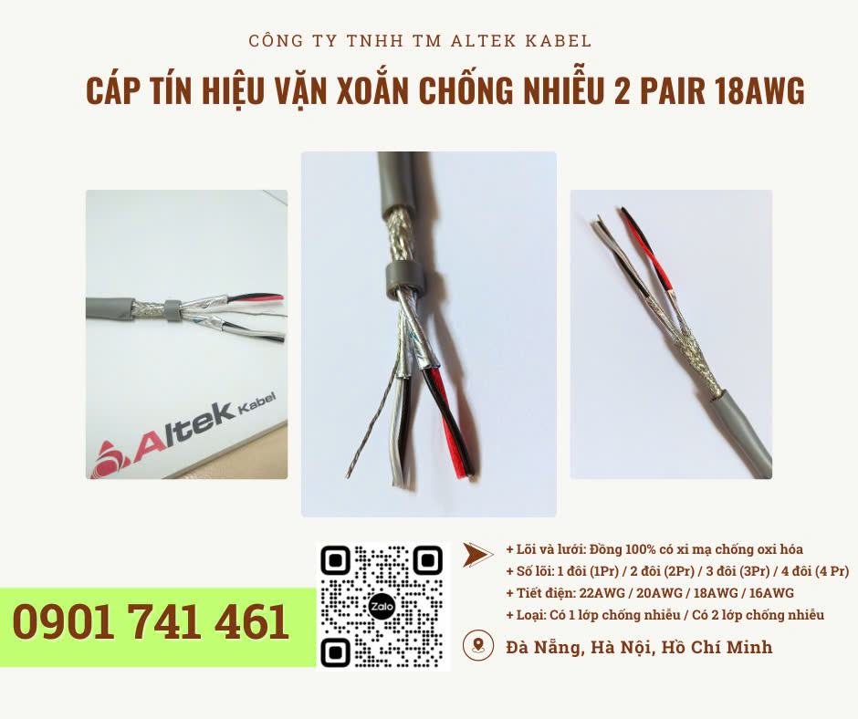 Cáp tín hiệu vặn xoắn chống nhiễu 18AWG Đà Nẵng, Hà Nội, HCM