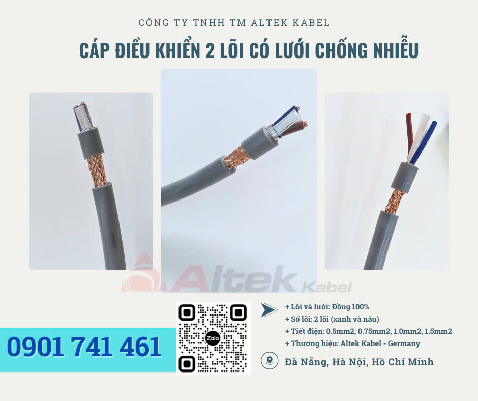 Cáp điều khiển 2 lõi có lưới chống nhiễu