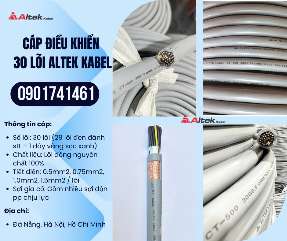 Cáp điều khiển 30 lõi sẵn hàng Đà Nẵng, Hà Nội, Hồ Chí Minh