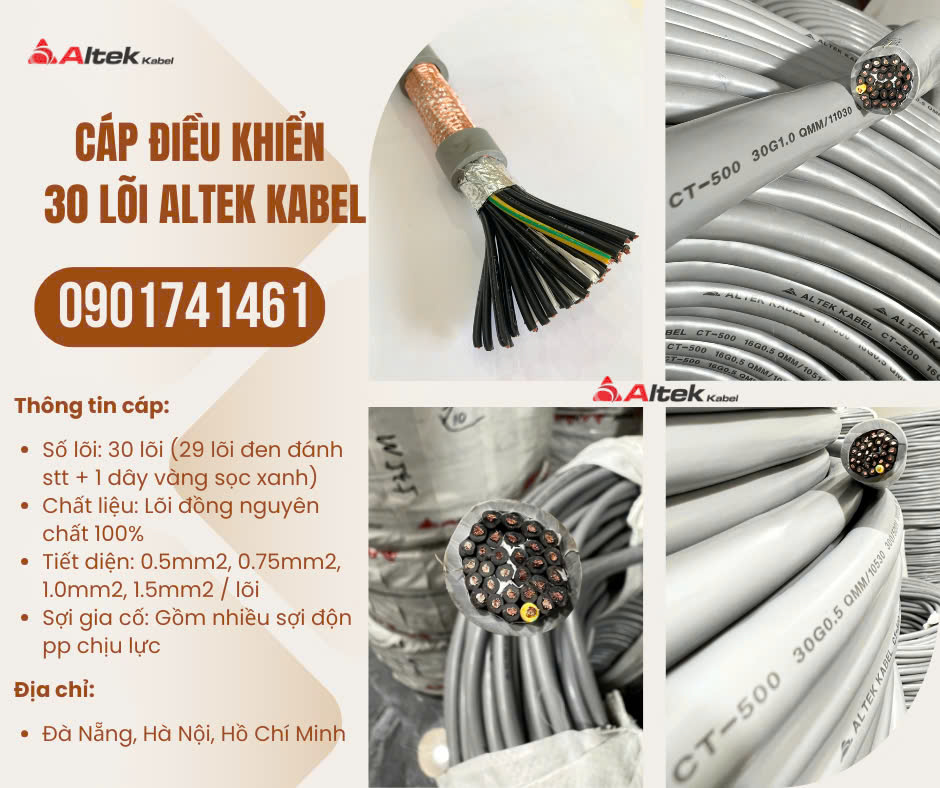 Cáp điều khiển 30 lõi sẵn hàng Đà Nẵng, Hà Nội, Hồ Chí Minh