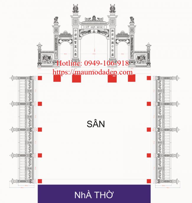 Mẫu 5 bản vẽ thiết kế cổng đá nhà thờ đình chùa kích thước chuẩn thủy