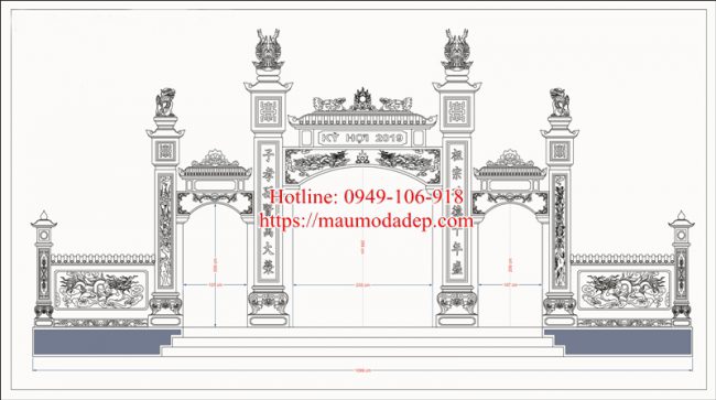 Mẫu 5 bản vẽ thiết kế cổng đá nhà thờ đình chùa kích thước chuẩn thủy