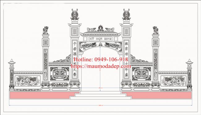 Mẫu 5 bản vẽ thiết kế cổng đá nhà thờ đình chùa kích thước chuẩn thủy