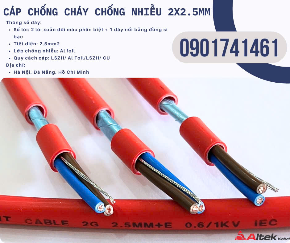 Cáp chống cháy chịu nhiệt, chống nhiễu 2x2.5 Altek Kabel