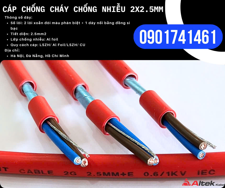 Cáp chống cháy chịu nhiệt, chống nhiễu 2x2.5 Altek Kabel