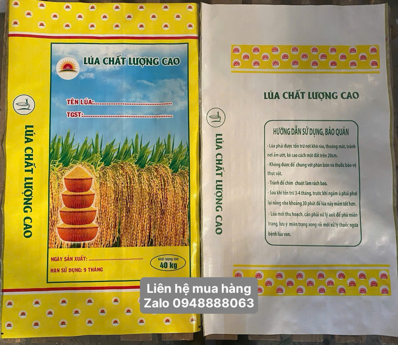 Bao lúa giống 40kg in sẳn có lồng sẳn PE