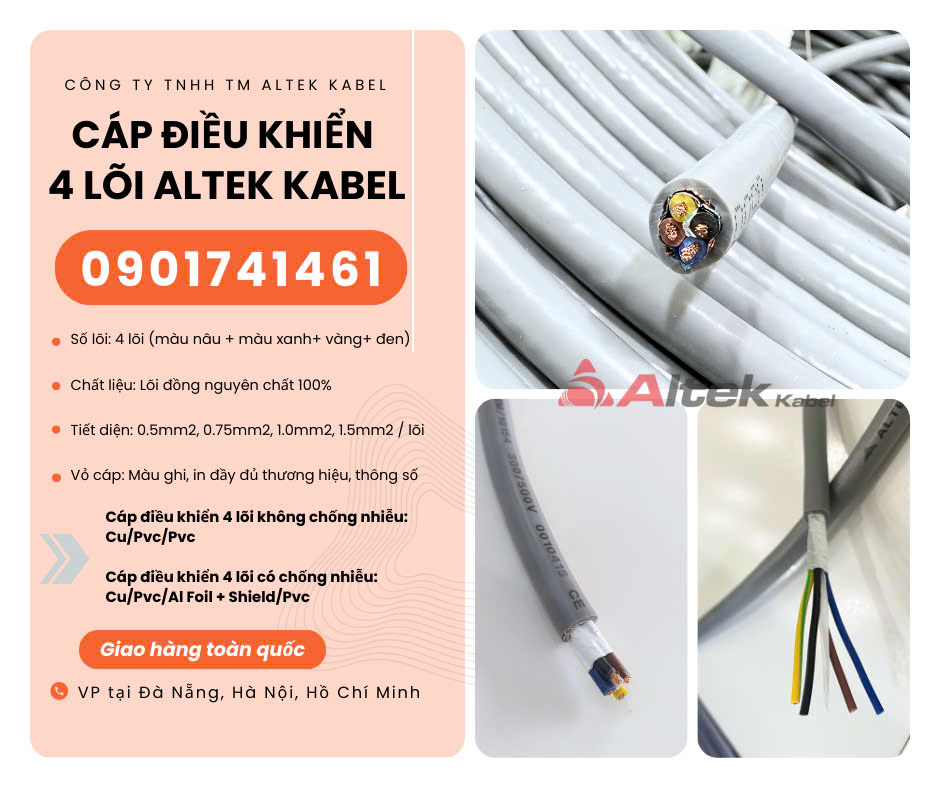 Dây cáp điều khiển 4 lõi chống nhiễu/ không chống nhiễu Altek Kabel