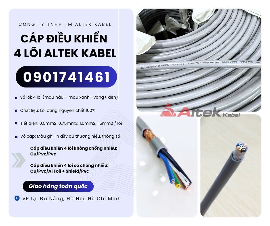 Dây cáp điều khiển 4 lõi chống nhiễu/ không chống nhiễu Altek Kabel