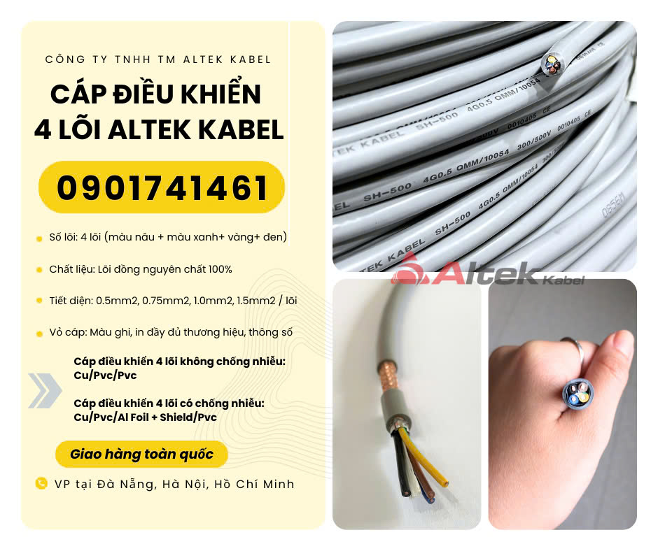 Dây cáp điều khiển 4 lõi chống nhiễu/ không chống nhiễu Altek Kabel