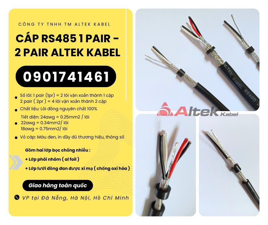 Cáp tín hiệu vặn xoắn RS485 2 lớp bọc chống nhiễu hãng Altek Kabel