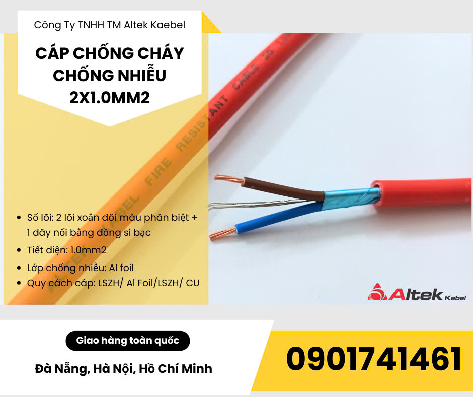 Cáp tín hiệu chống cháy, chống nhiễu 2x1.0mm2 hãng Altek Kabel Đức