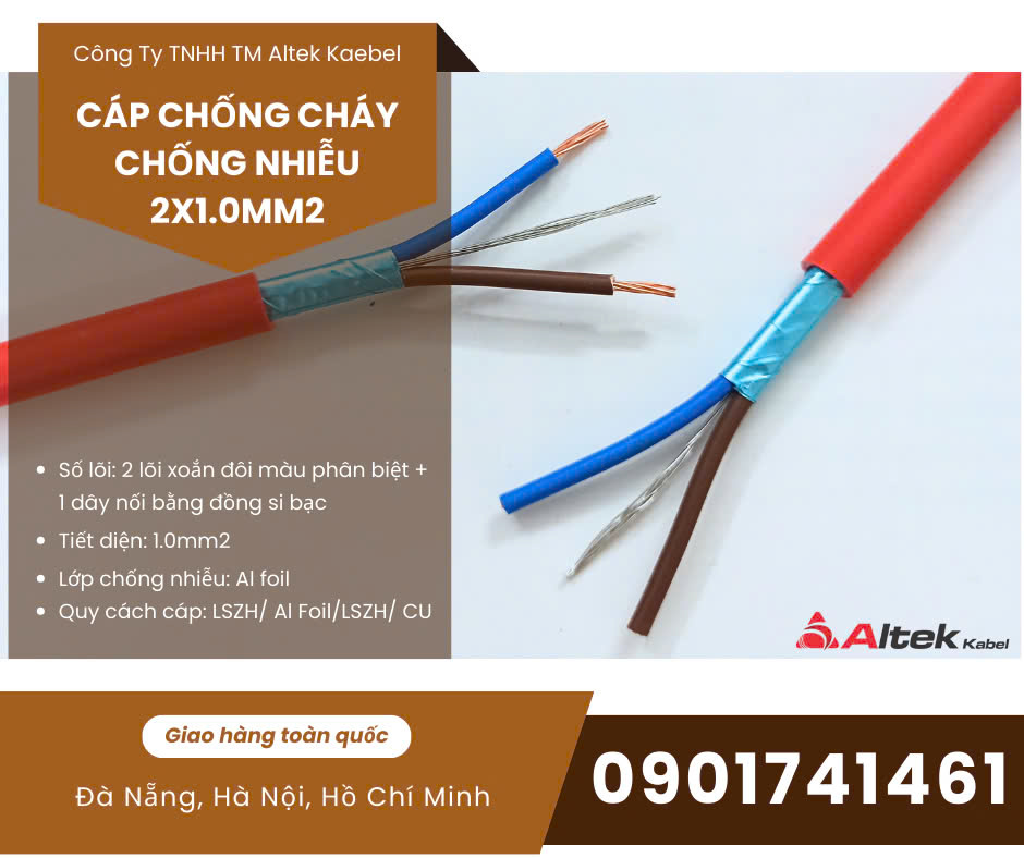 Cáp tín hiệu chống cháy, chống nhiễu 2x1.0mm2 hãng Altek Kabel Đức